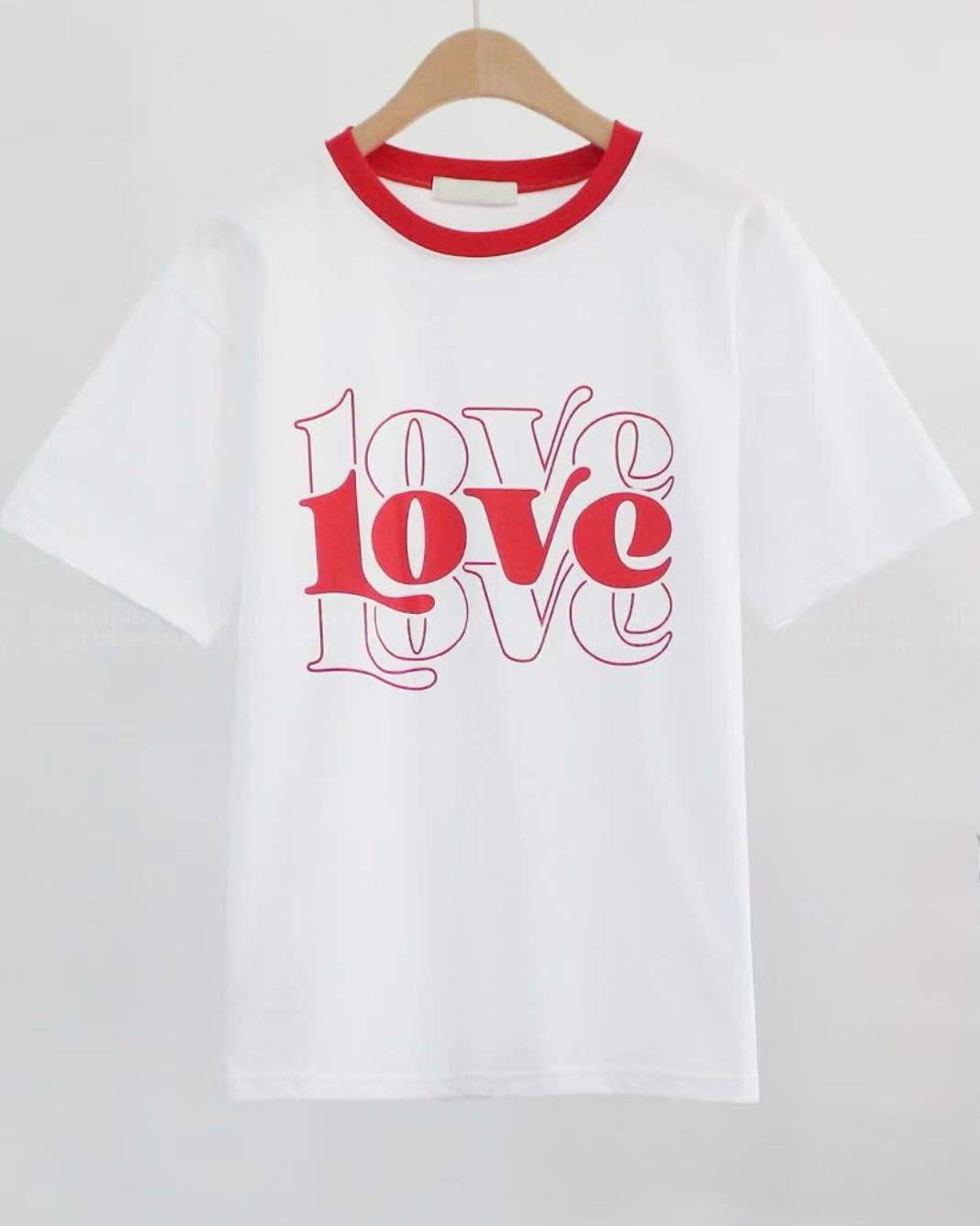 撞色領印花T shirt