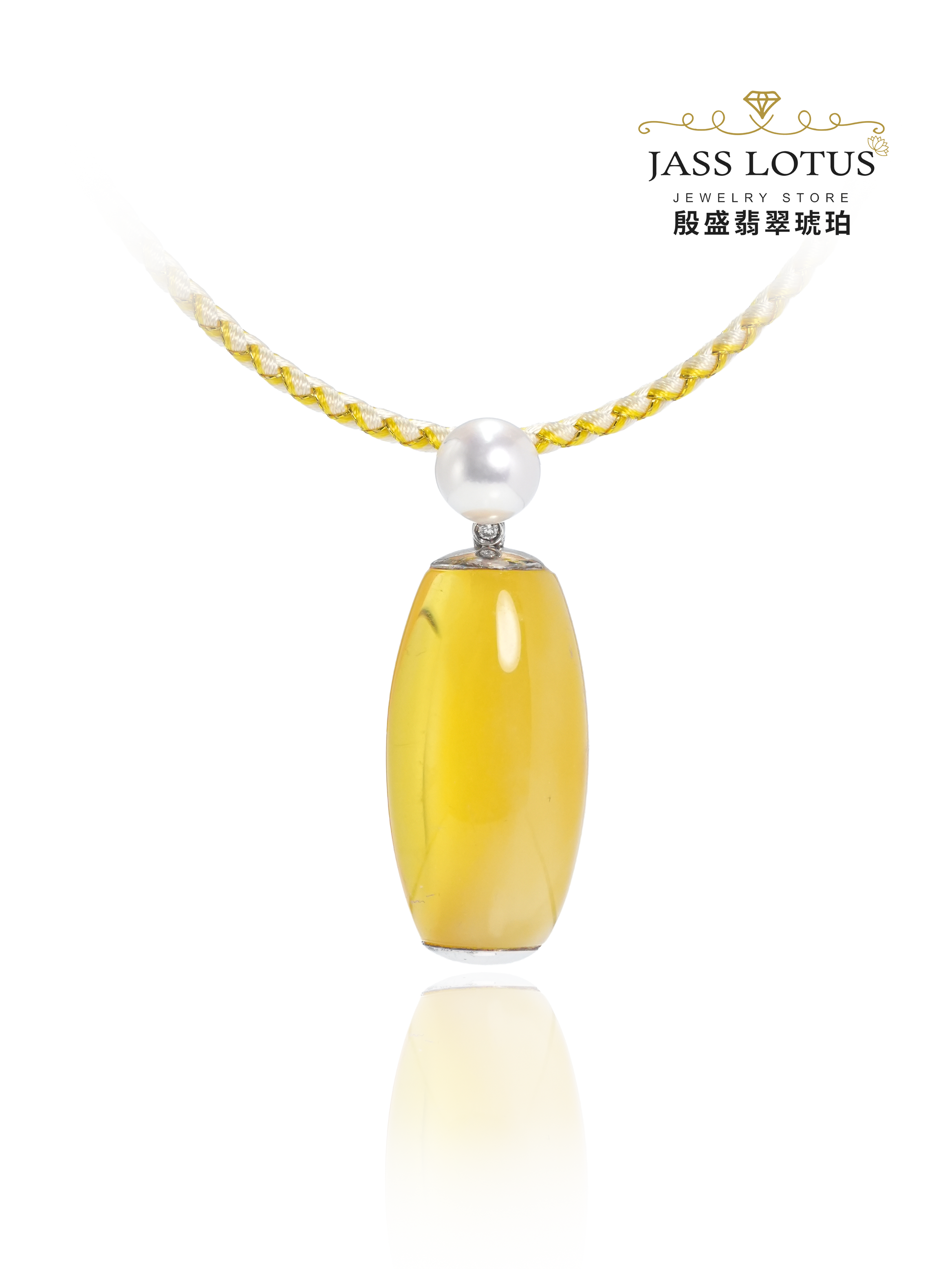 S925俄羅斯天然蜜蠟金絞白蜜配日本天女珍珠吊墜