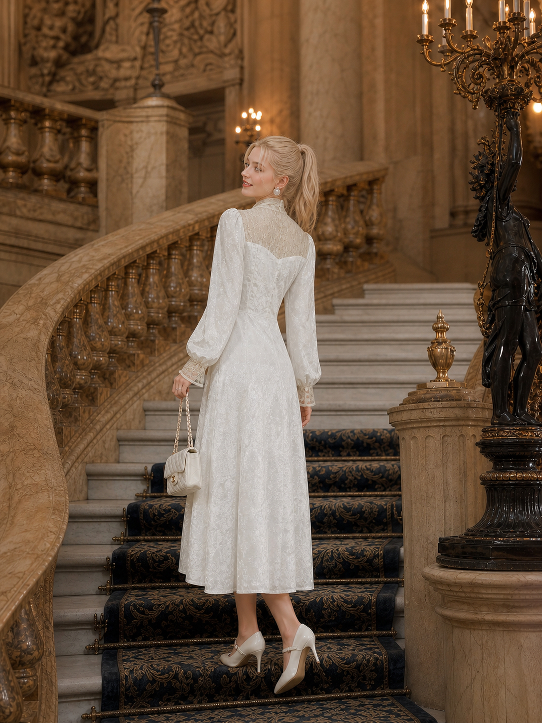 月光下的維多利亞 ∙ 維多利亞復古蕾絲拼接絲絨禮服 Moonlit Victorian Serenade ∙ Vintage Lace-Panel Velvet Gown