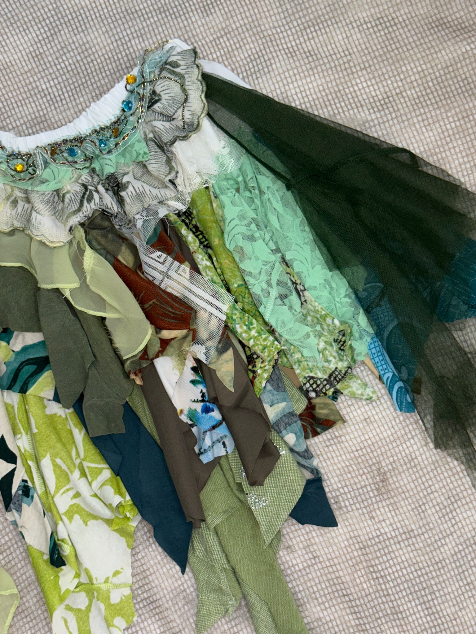 Fairycore Forest Green Patchwork Remade Skirt