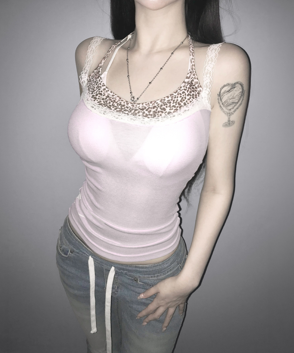 Leopard Patchwork Halter Cami Top