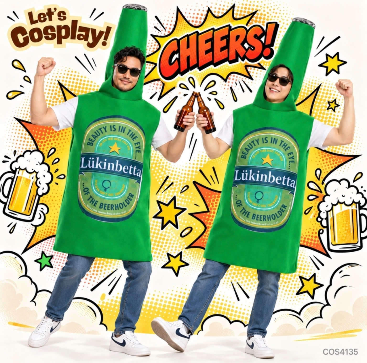 Lets Cosplay 成人綠色啤酒樽搞笑造型服｜萬聖節啤酒衫 Beer Costume 香港派對