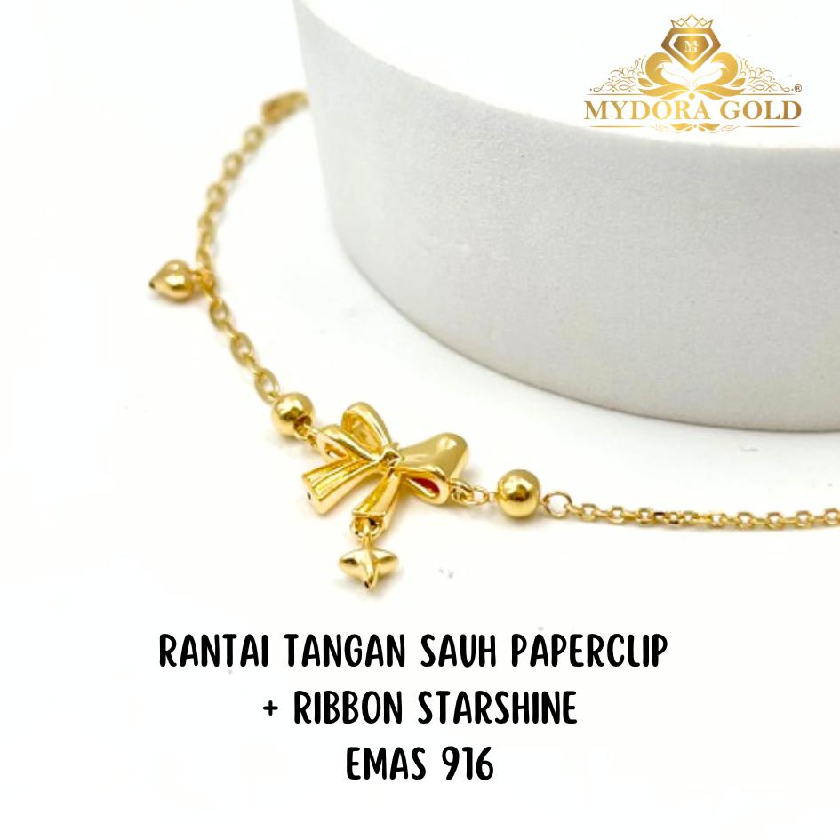 MYDORA Rantai Tangan Sauh Paperclip + Ribbon StarShine l EMAS 916/22K