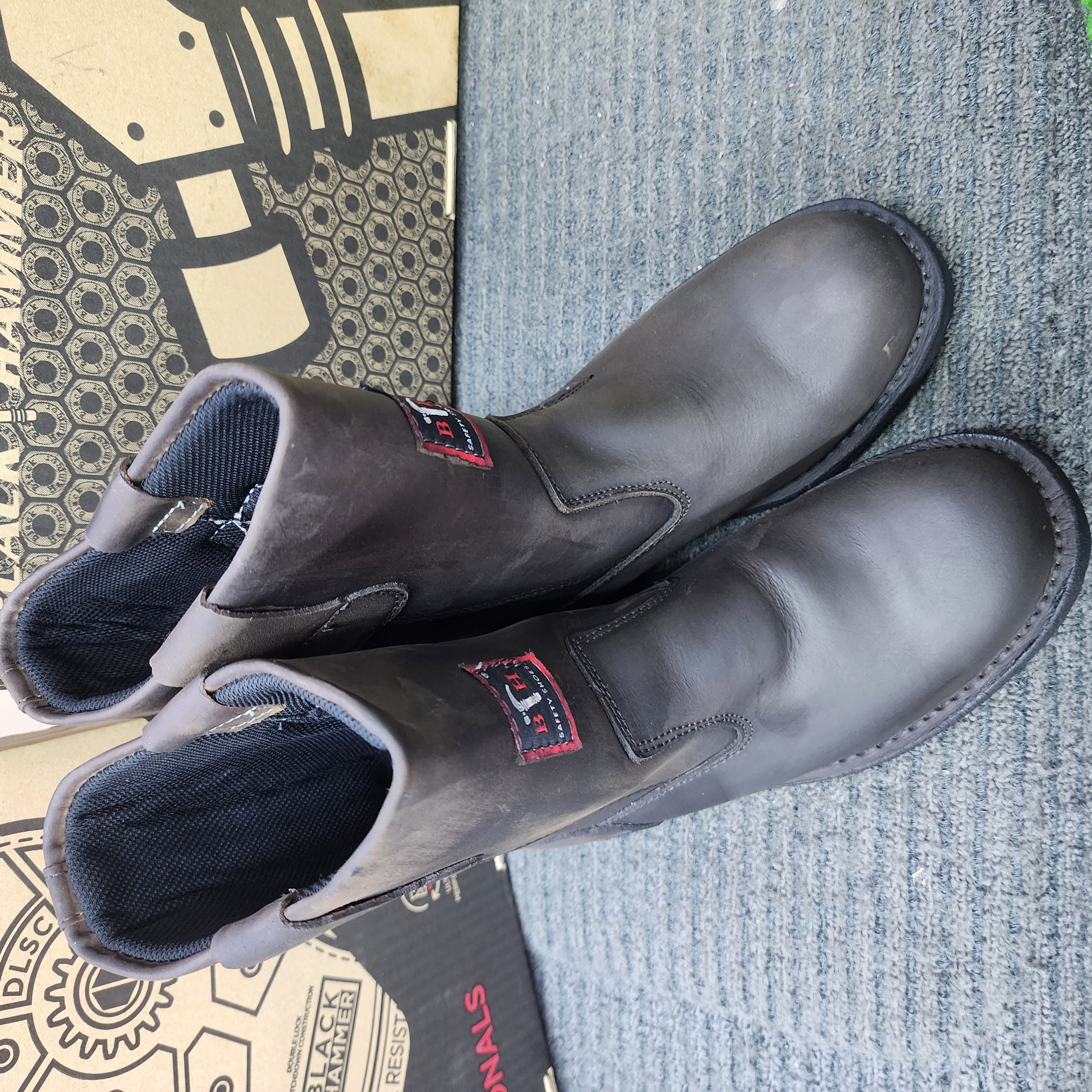 Black Hammer 4000 Series Men Safety High Cut Slip On BH 4666 SIRIM DOSH Genuine Leather Shoes