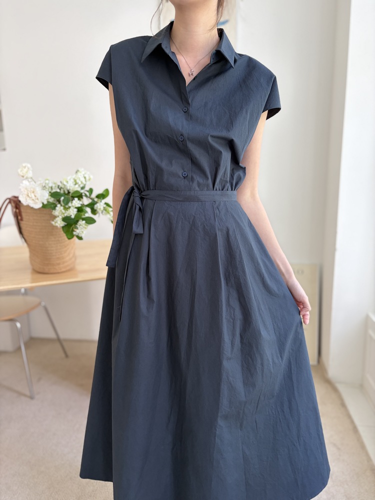 Elasticated Waist Shirt Dress (Navy)