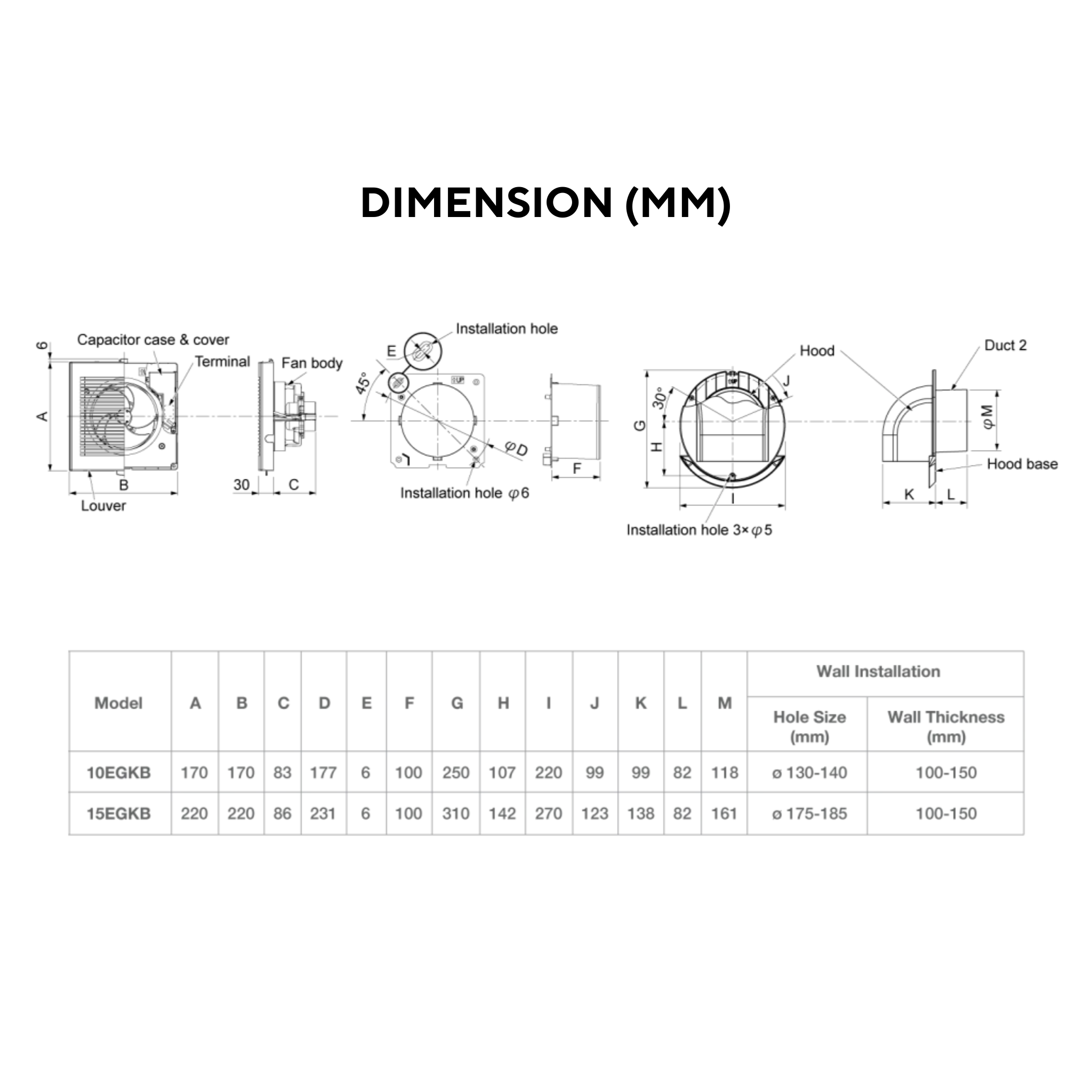 KDK 4" Bathroom Wall Ventilating Fan 10EGKB