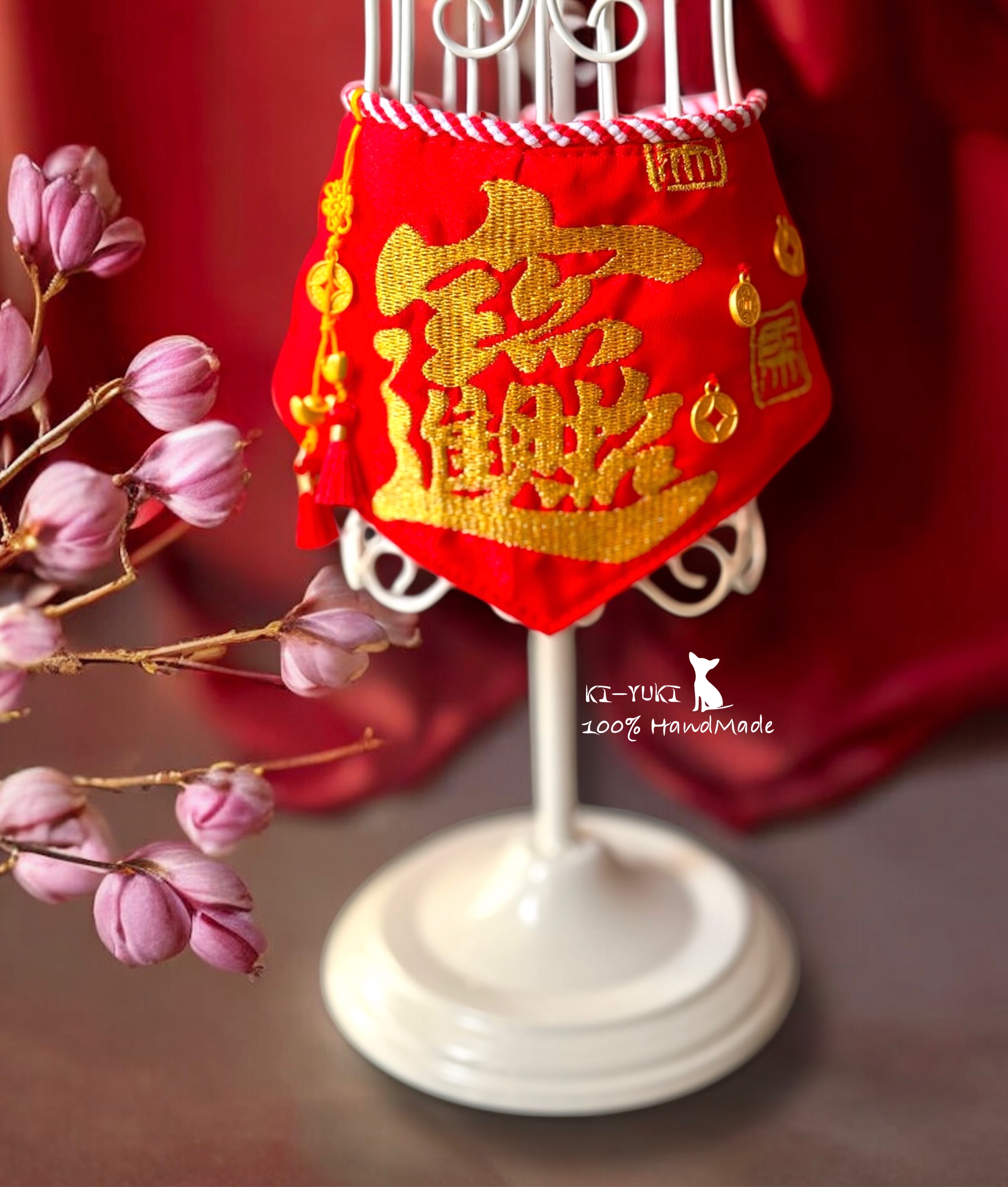 新春賀歲手作新品 毛孩賀歲圍脖頸飾 招財進寶