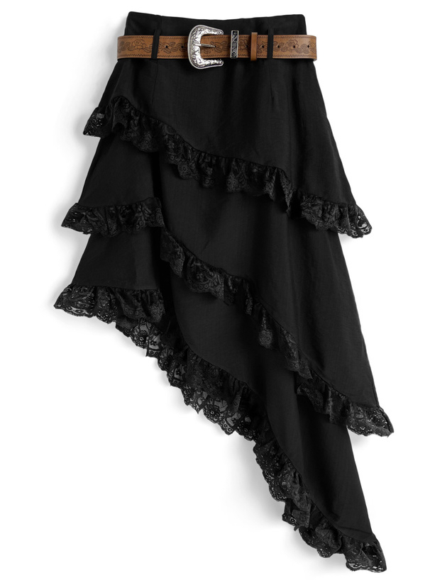 不對稱蕾絲蛋糕半身裙 [ru1515]