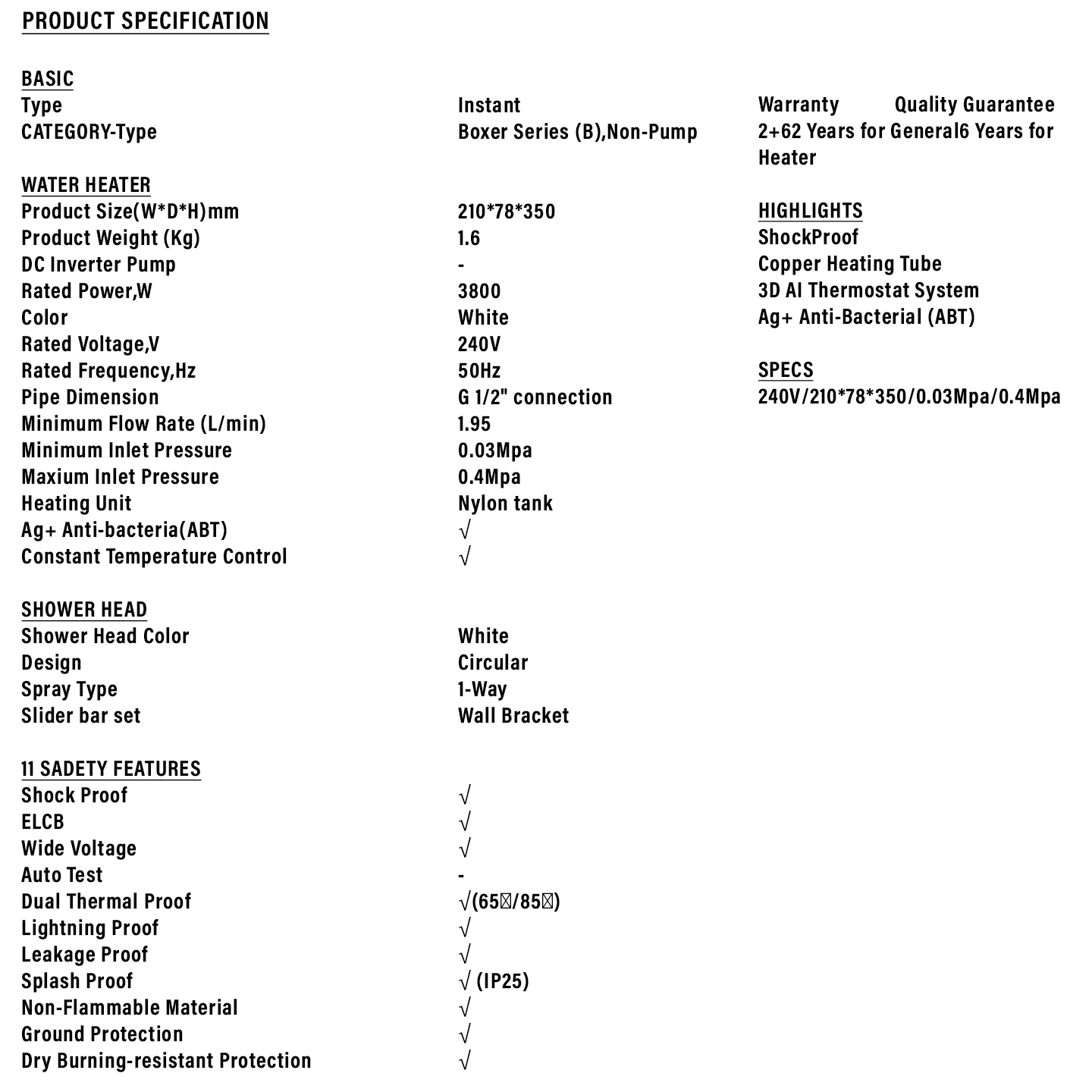 Haier 3.8kW DC Pump Water Heater Silver (EI38M-B1WS)