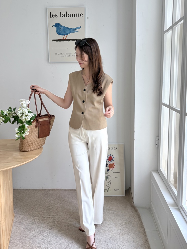 Topstitched Cooling Slacks (Ivory)