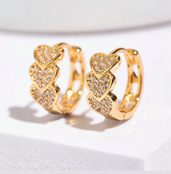 Triple Heart Sparkle Hoops