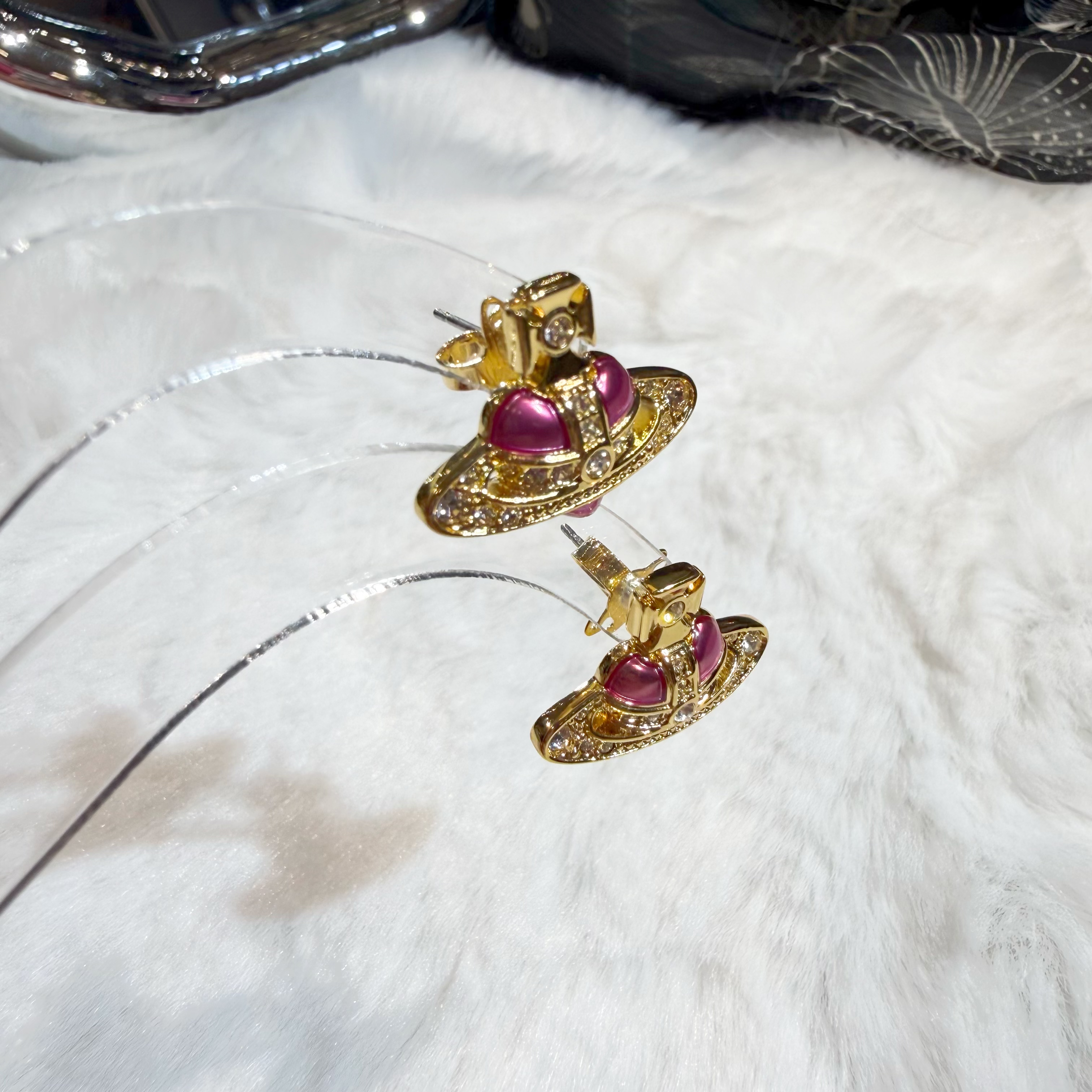 VW heart orb earrings fuxia/G