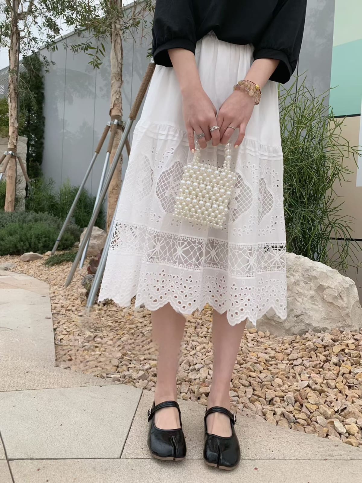 高質刺綉通花半截裙 有內 (腰M25~39寸 L27~41寸 長28寸)