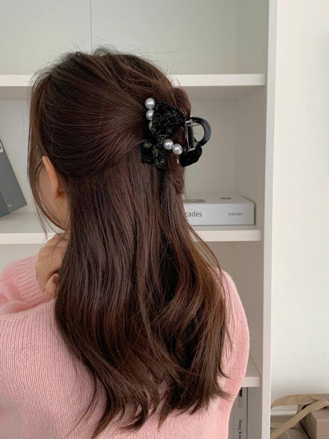 優雅珍珠蝴蝶結髮夾