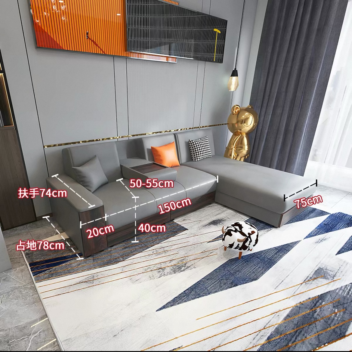 輕奢現代簡約細單位客廳科技布可收納儲物梳化床烏金木 sofa