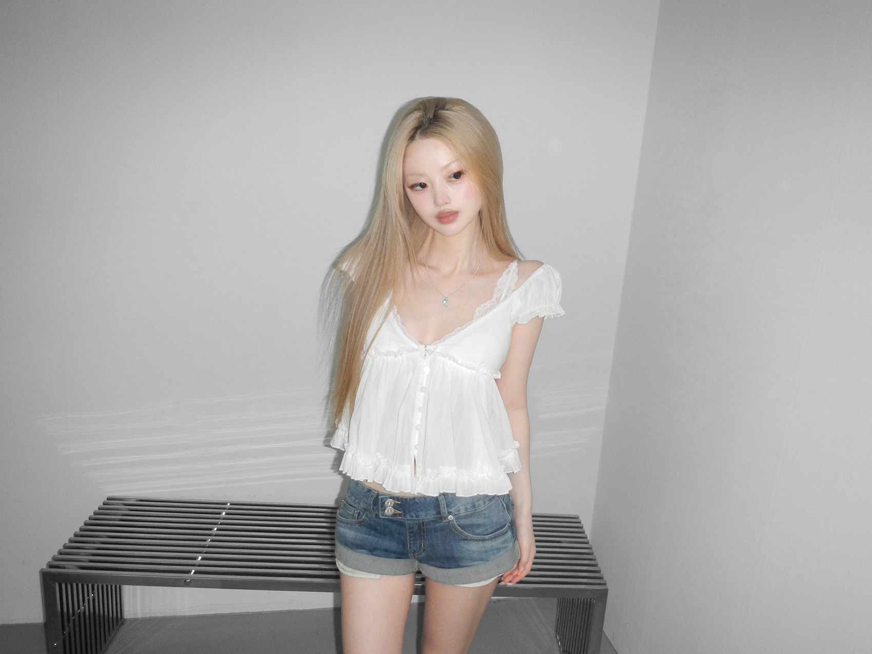 Cuffed Low-Waist Denim Shorts