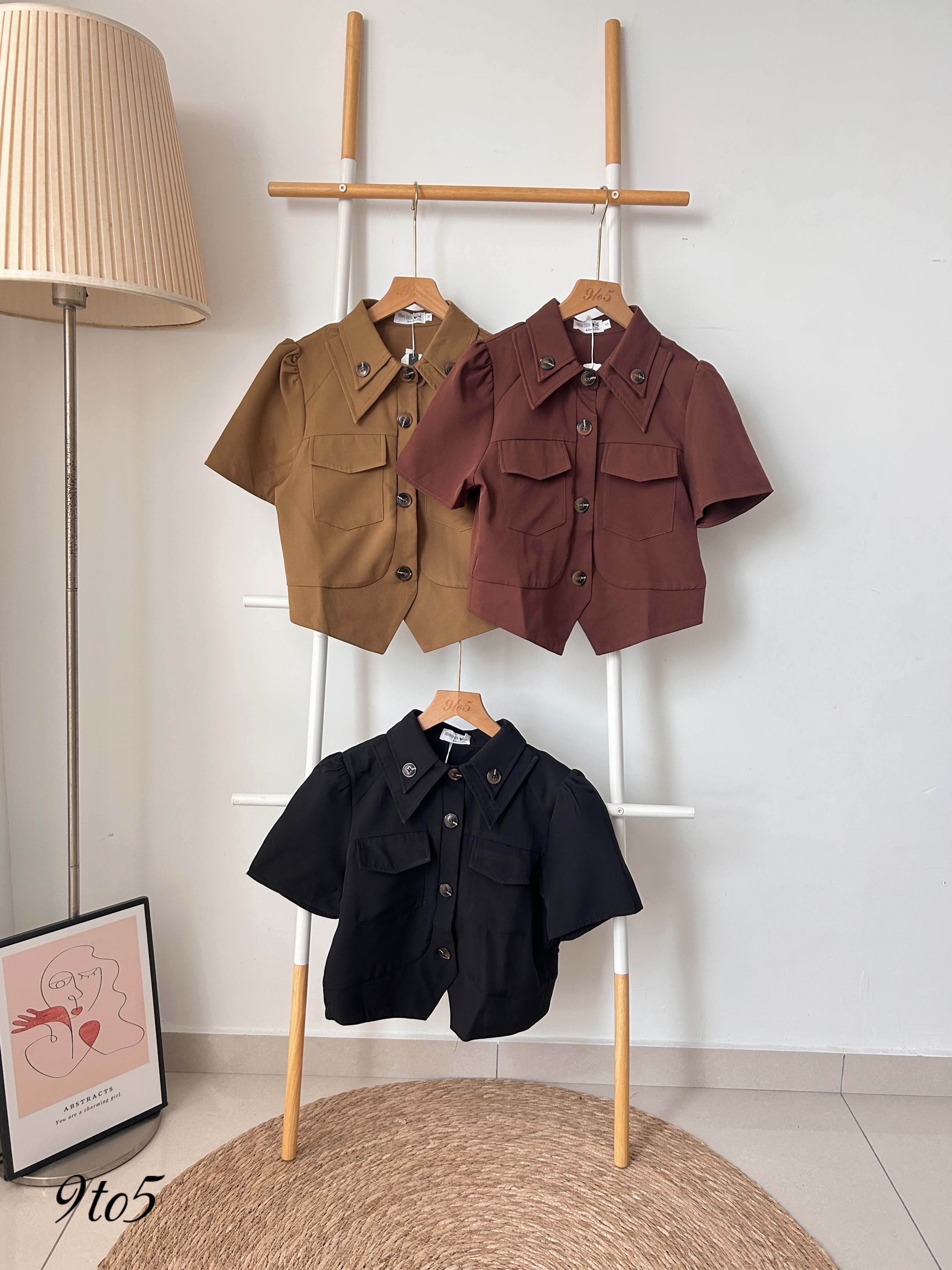 T4057 Puff Sleeve Button Top - 3 Colors 