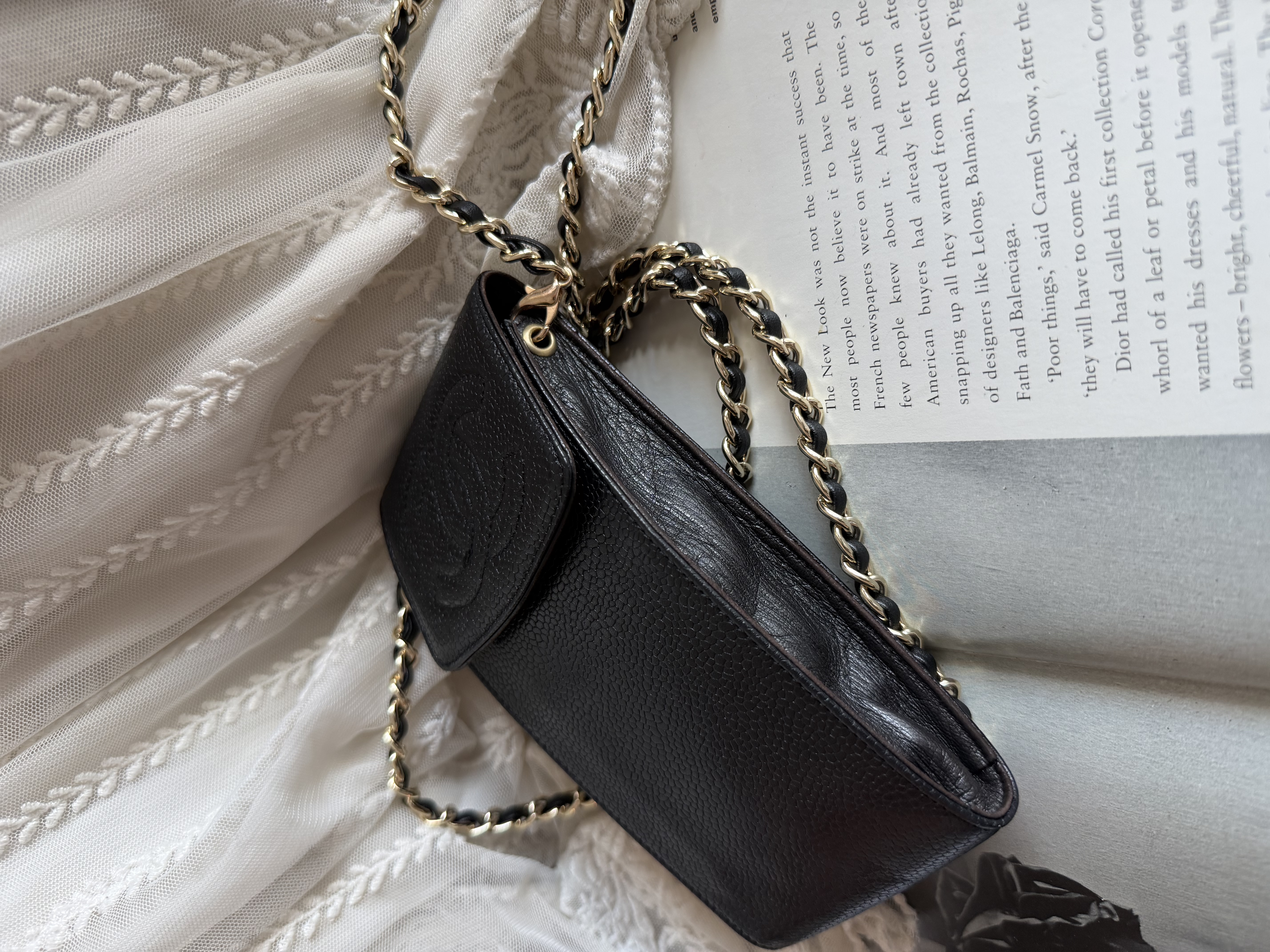 Vintage chanel black caviar leather phone holder sunglassess holder 