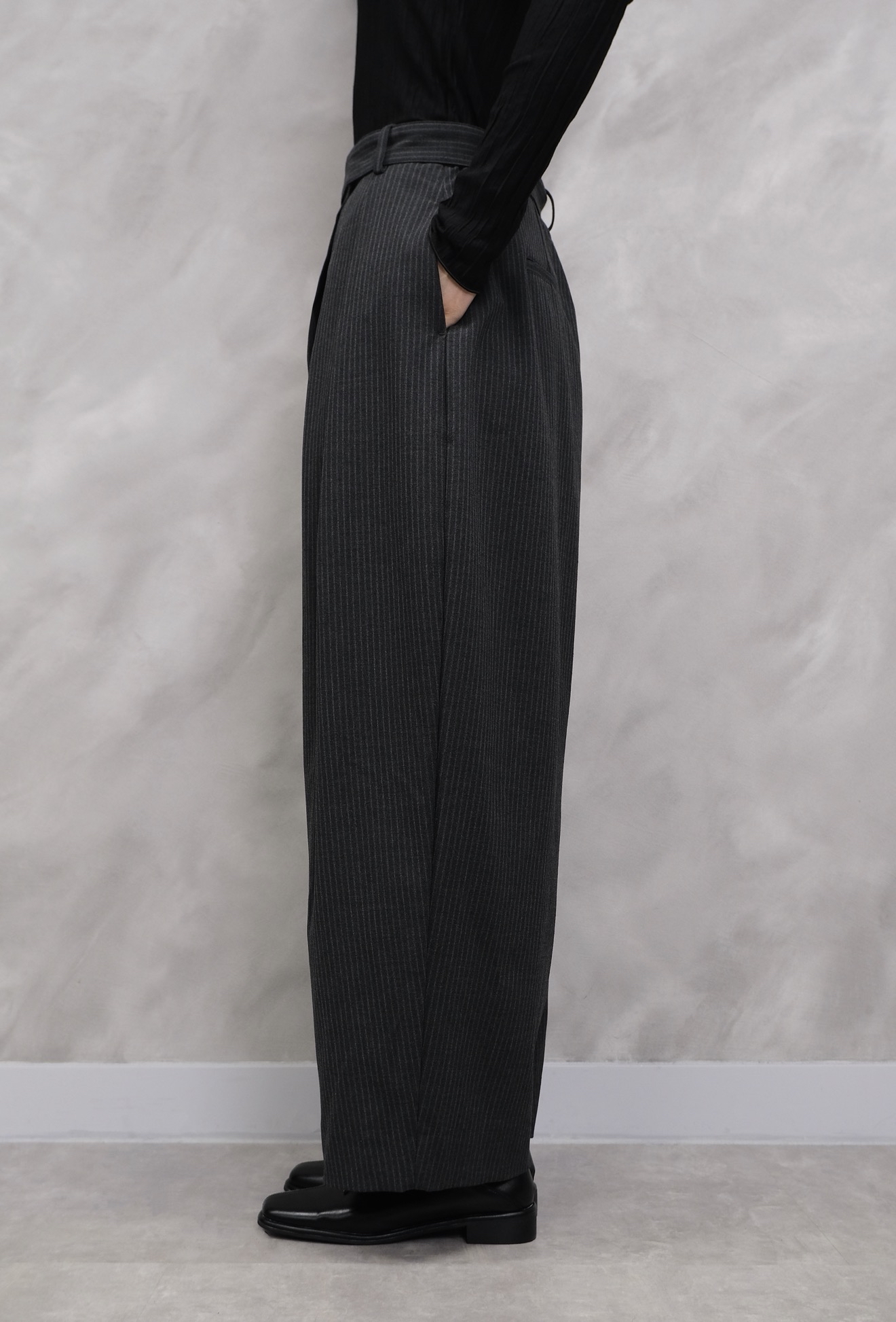 Pinstripe Volume Cross-Waist Trousers #pt82