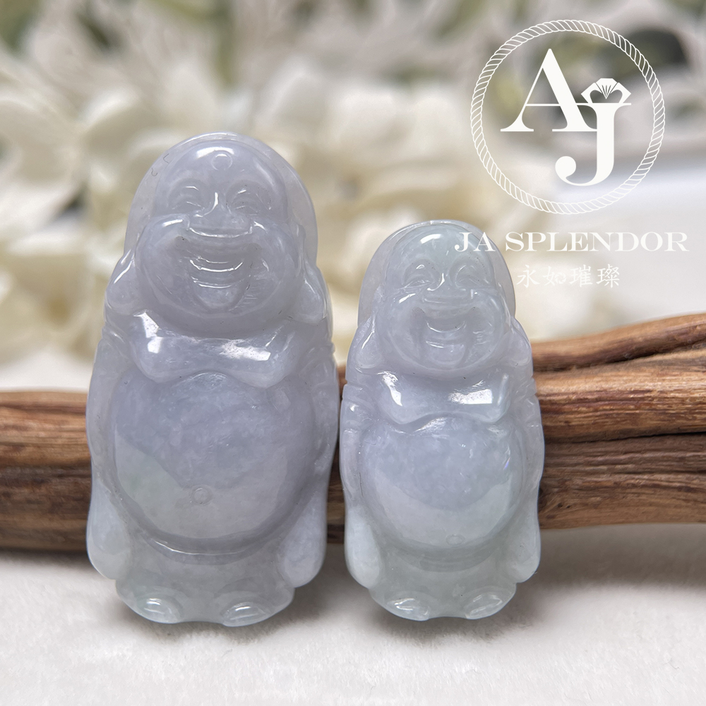 JN-1004/1006 天然翡翠A玉 春彩紫藍平安站佛-親子/情侶吊墜