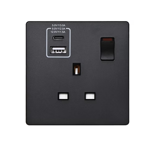 MK Aria 太空黑 13A單蘇有掣連Type A+C USB 插座