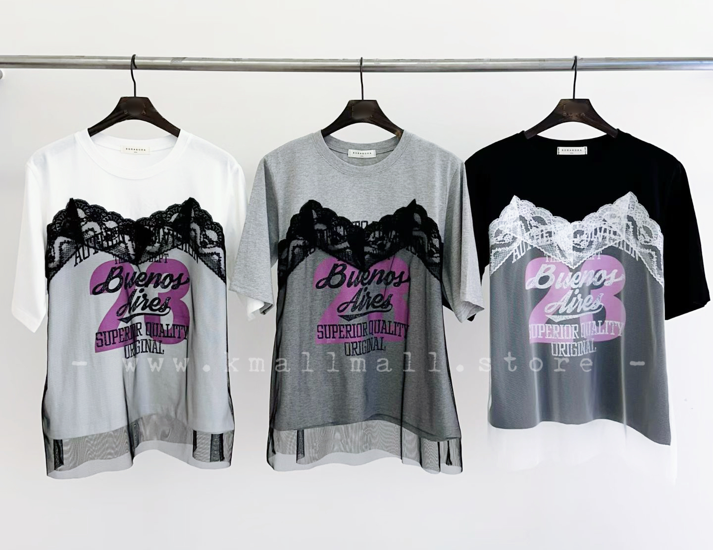 🌼初春優惠🍀 英文字拼LACE網紗Tee