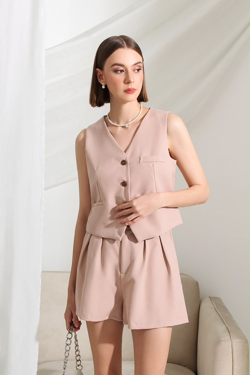 MFY10019+MFY10019-1 Modern Tailored Vest & Pleated Shorts Set