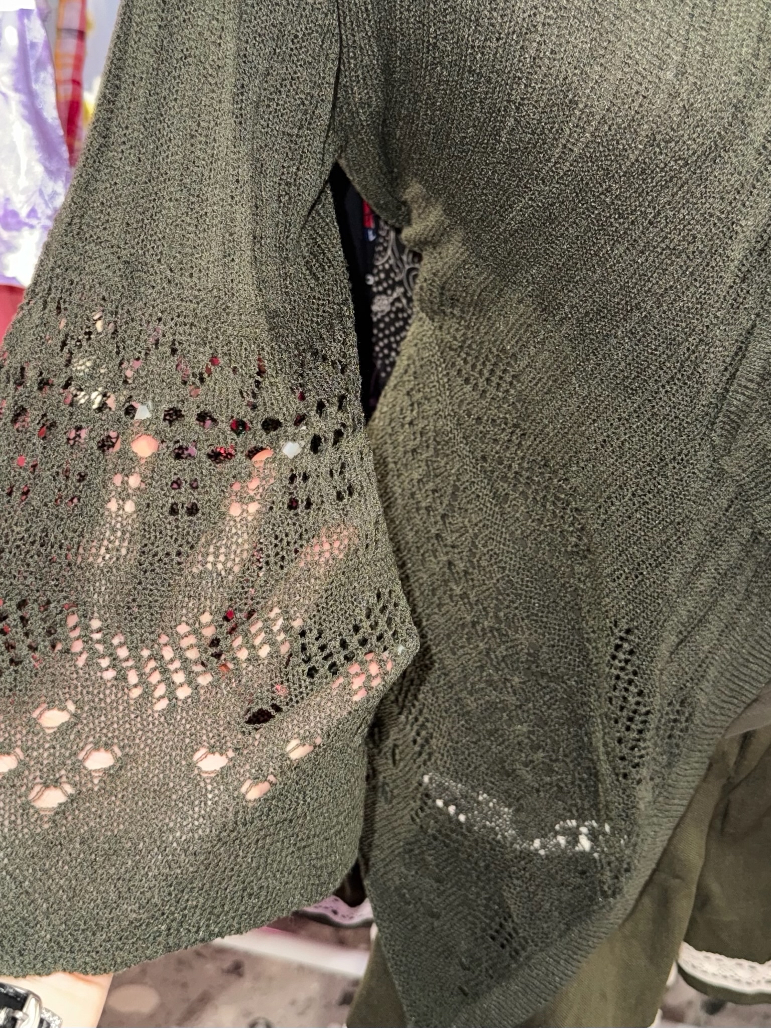 Dark Green Knitted Cardigan Lace Shorts Set