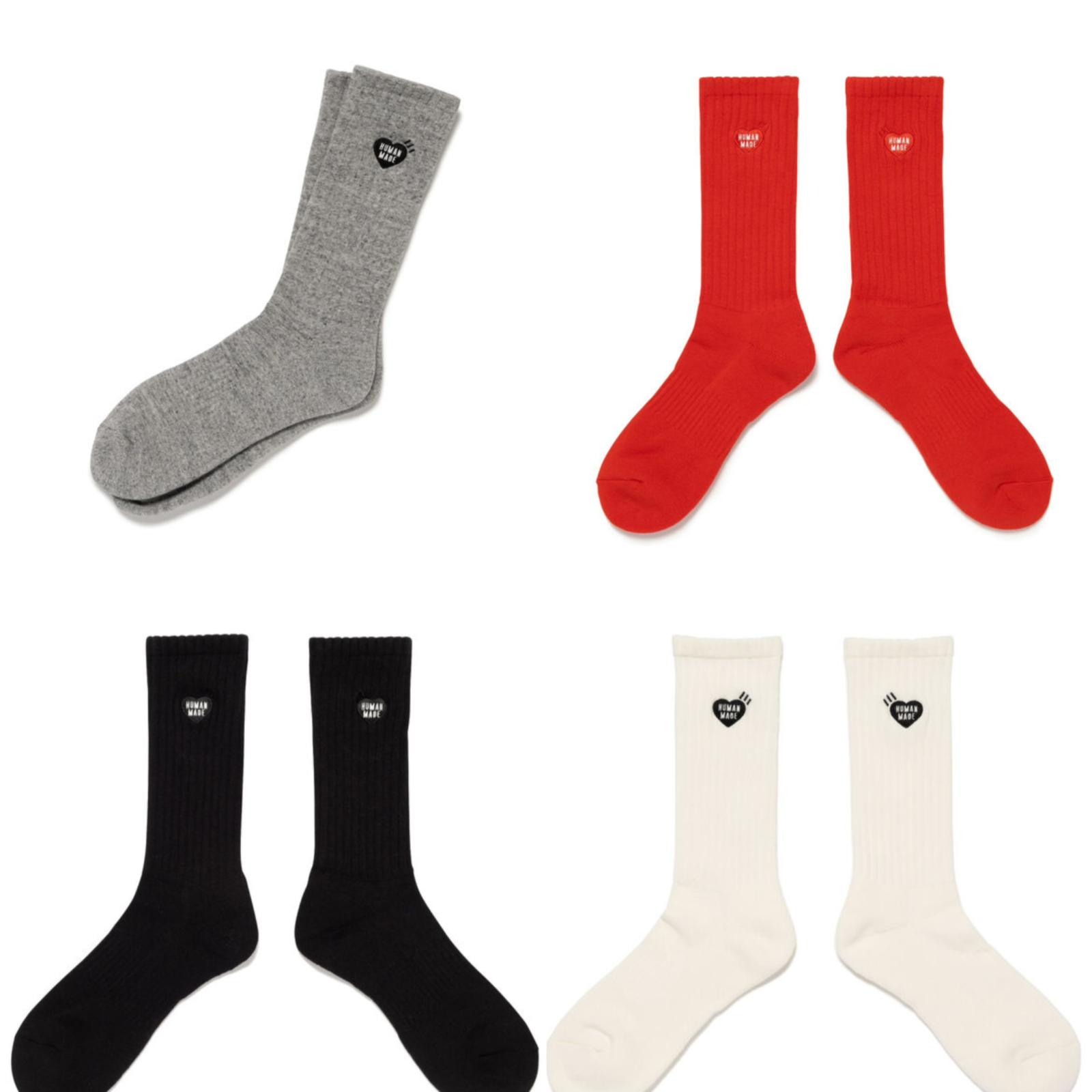 Human made logo socks Size m(23-25cm) Size L (25-27cm) White / grey / red/blk