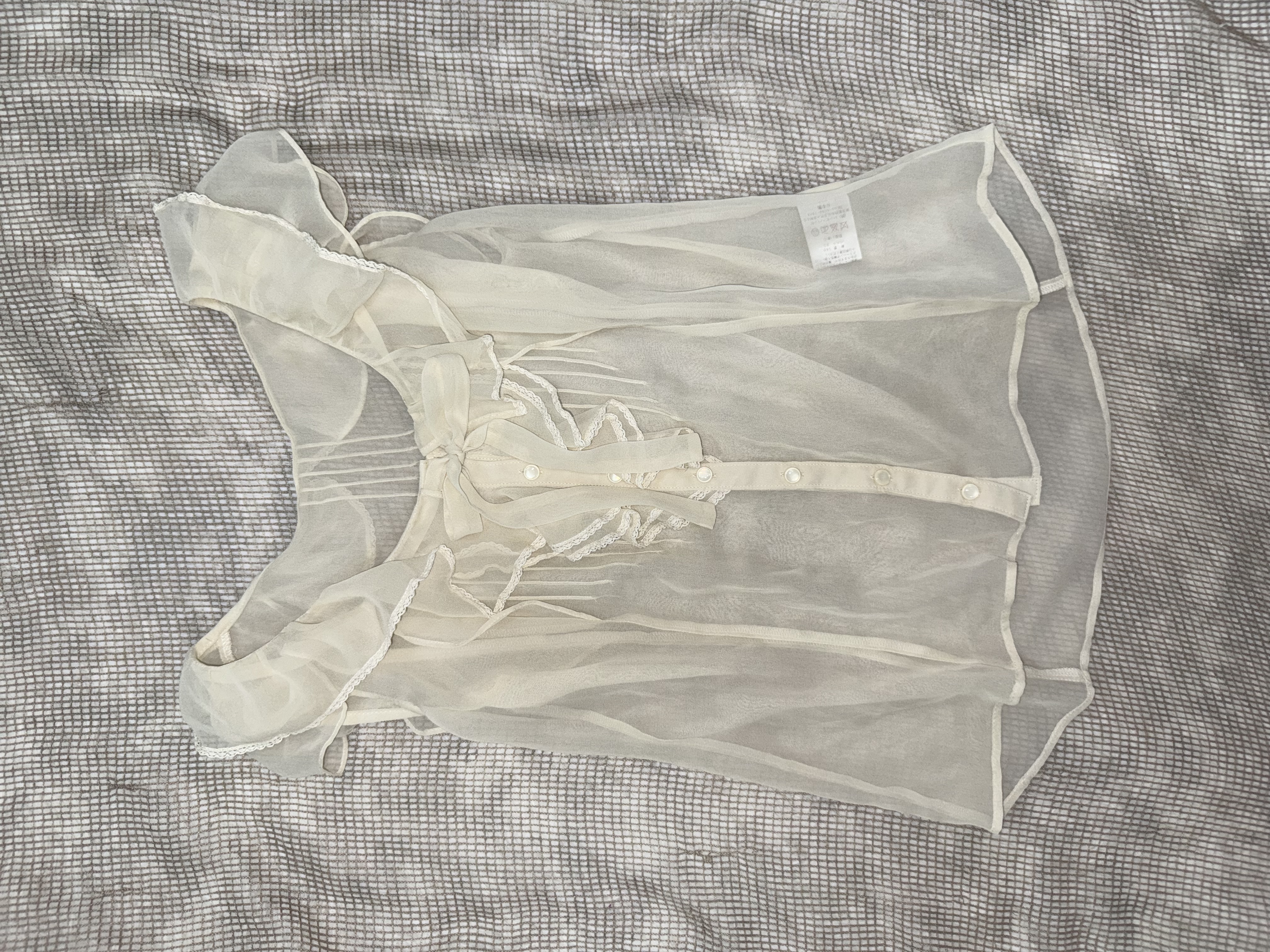 Sheer Button-Up Alabaster Mist Ruffle Top