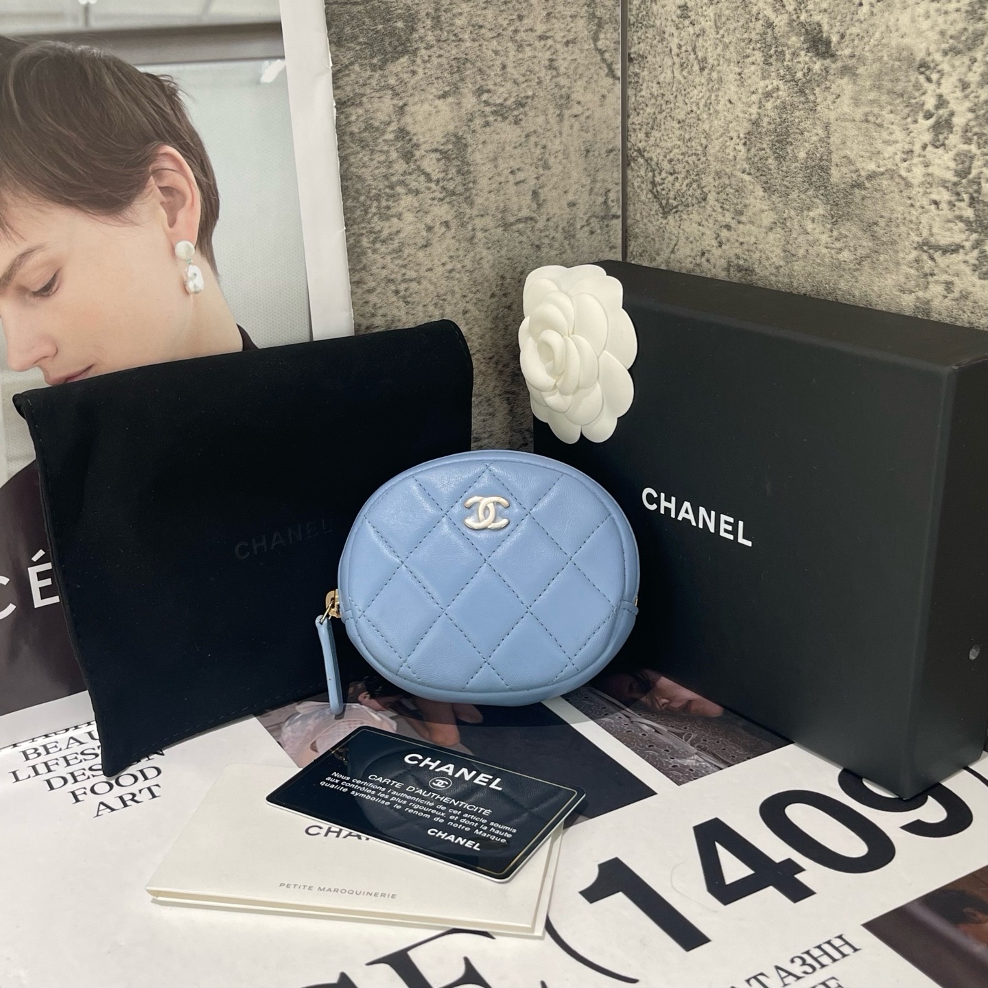 【預訂貨品】Chanel 天空藍金扣羊皮散子包
