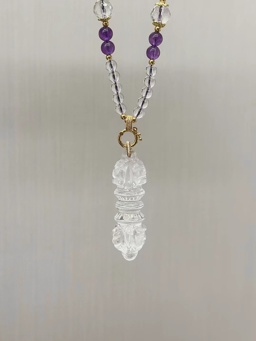 白水晶金剛杵 配白水晶紫晶萬能扣頸鏈（杵長：5cm)已加持