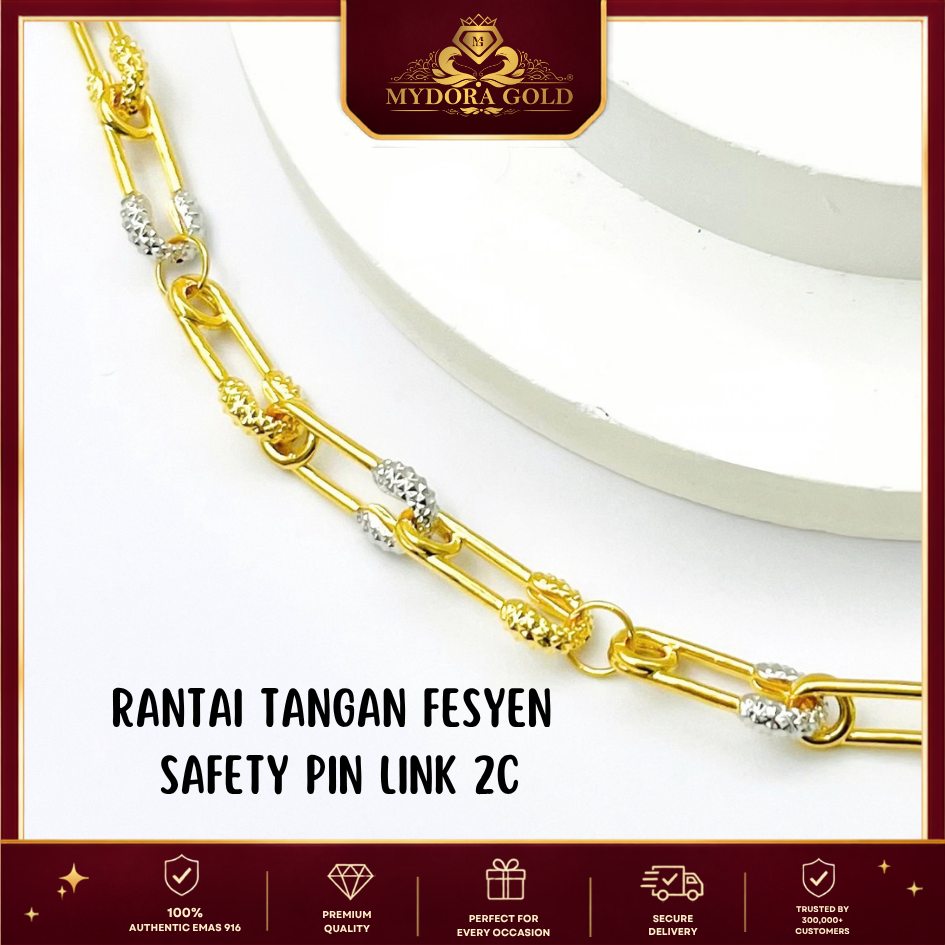 MYDORA Rantai Tangan Fesyen Safety Pin Link l EMAS 916/22K