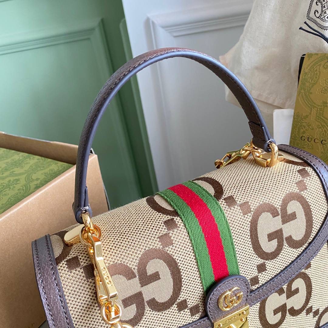 👜G651055:尺寸：25x17.5x7cm，这款小号Ophidia手提包采用米棕色帆布印花、棕色皮革超级搭，大logo时代比较特别✨真的好时尚，越看越好看！🎉可肩背、可手提、可斜挎多种背法更实用