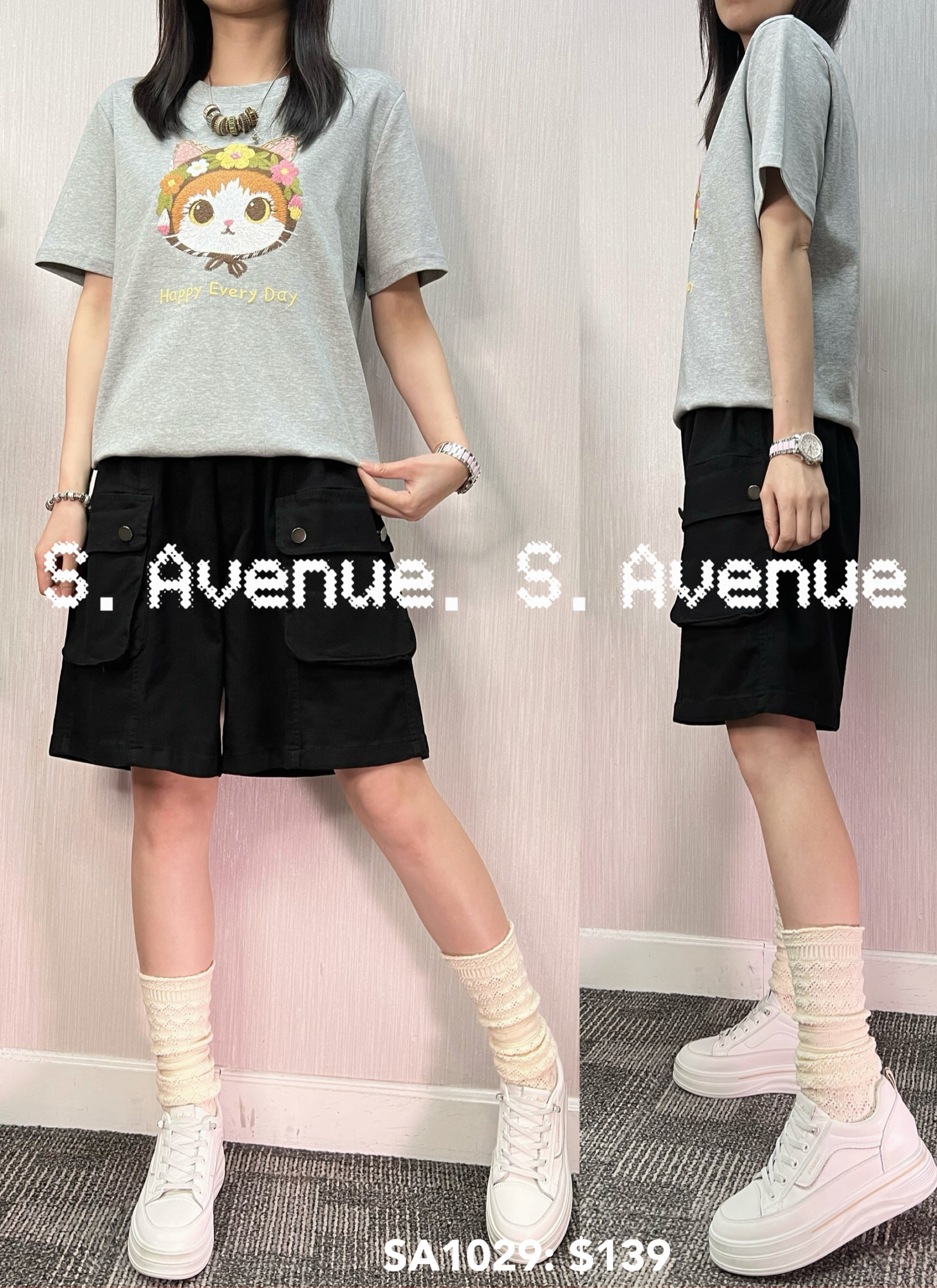SA1029: 短袖繡可愛貓貓tee