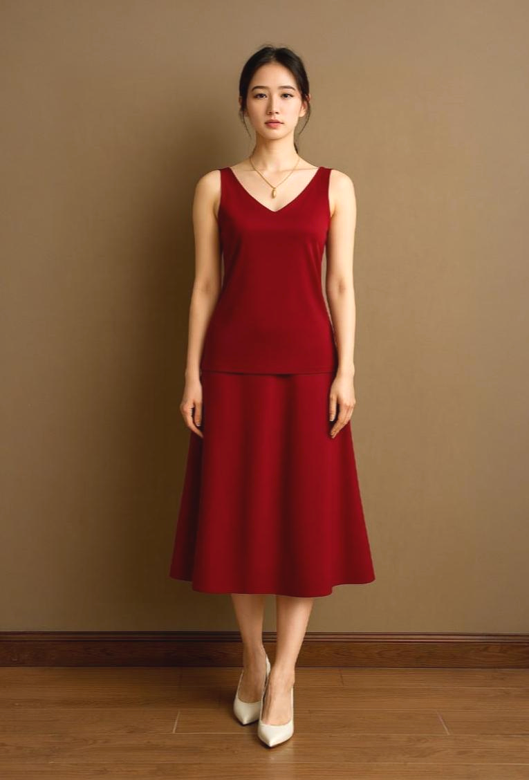 Satin V-Sleeveless Double Strap