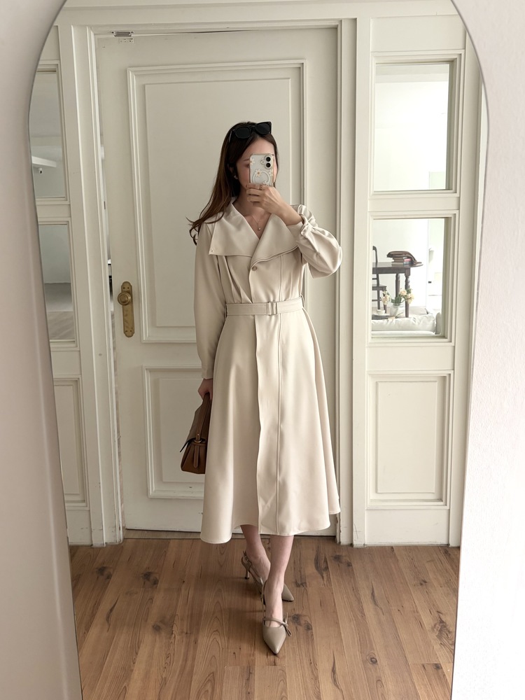 Classic Flared Trench Dress (Ivory)
