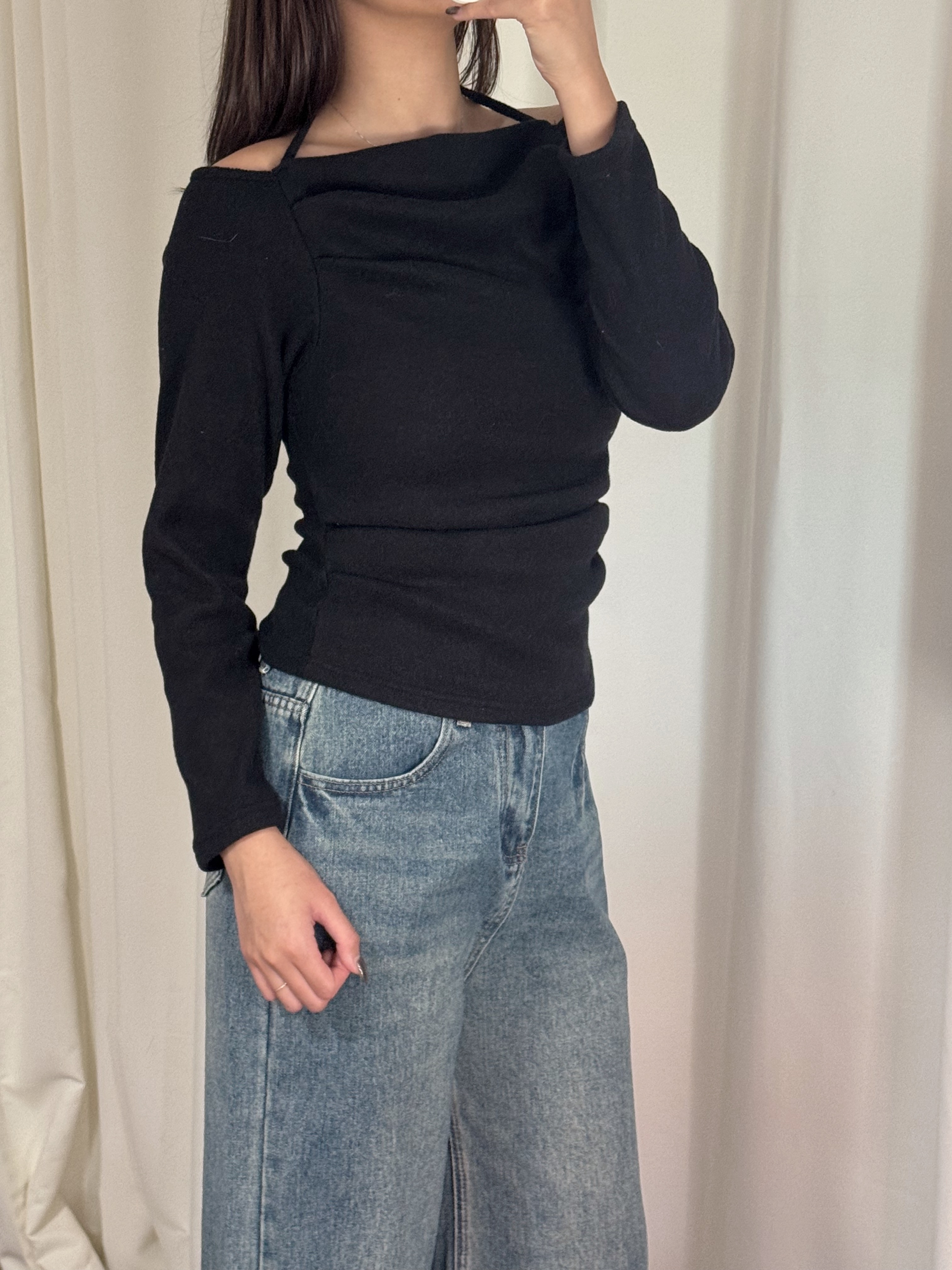 毛呢掛頸長袖上衣(四色入)