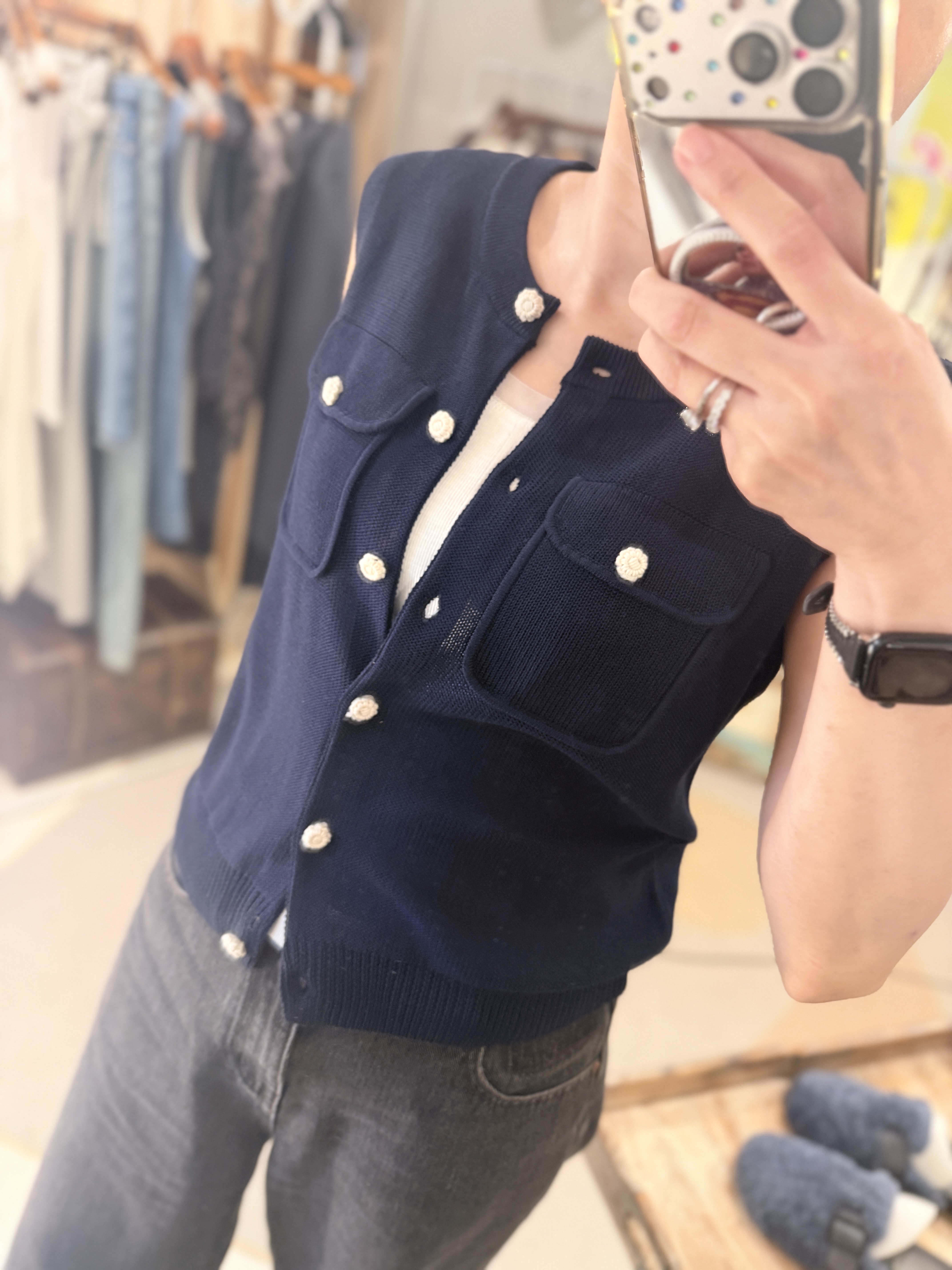Flower button vest cardigan 