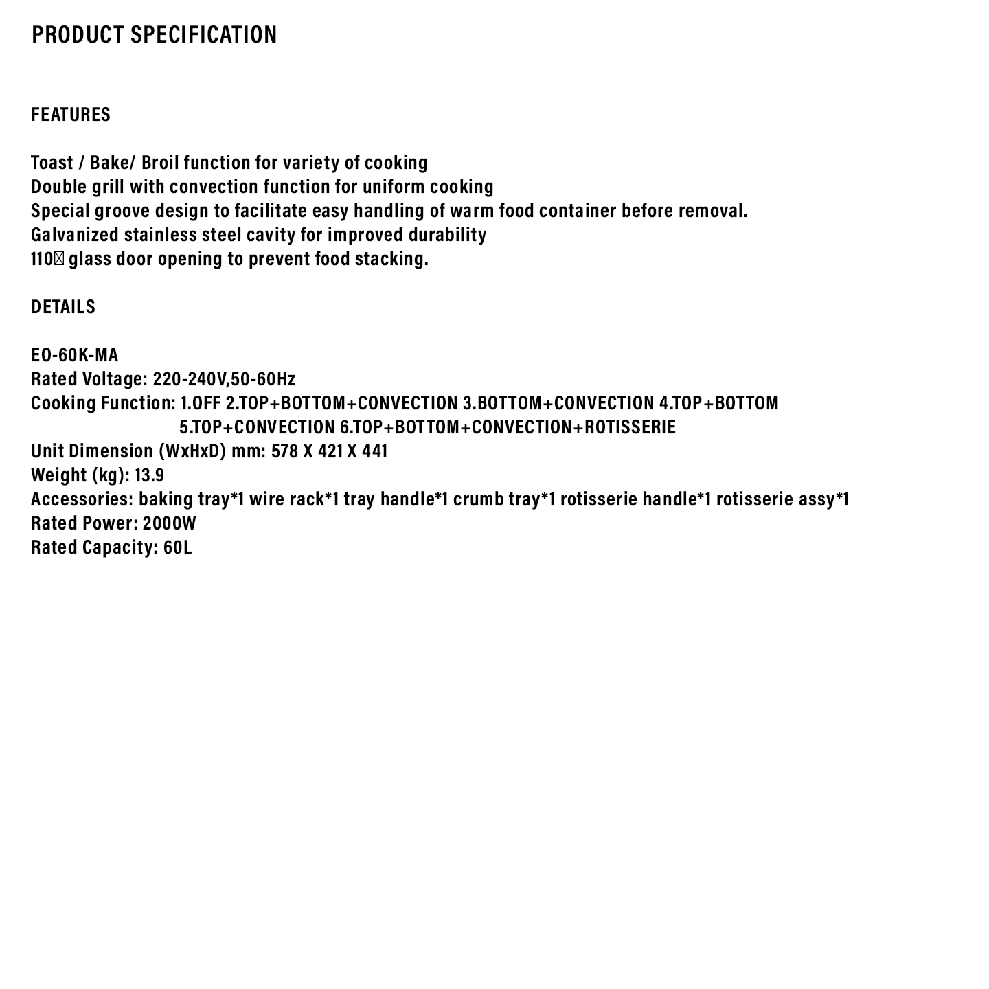 Sharp 60L Rotisserie Electric Oven (EO60KMA)