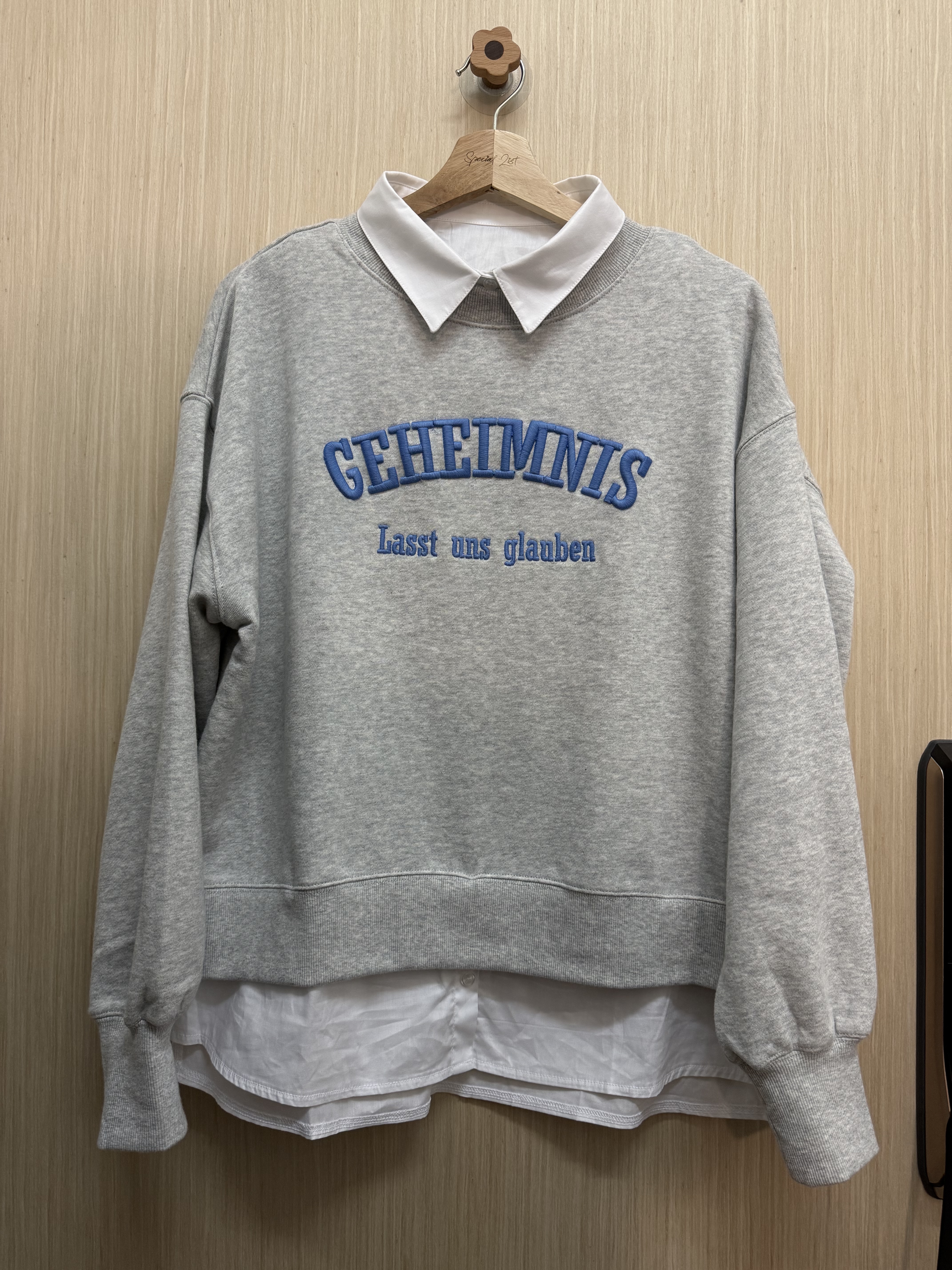 可拆領假兩件衛衣（淺灰色）