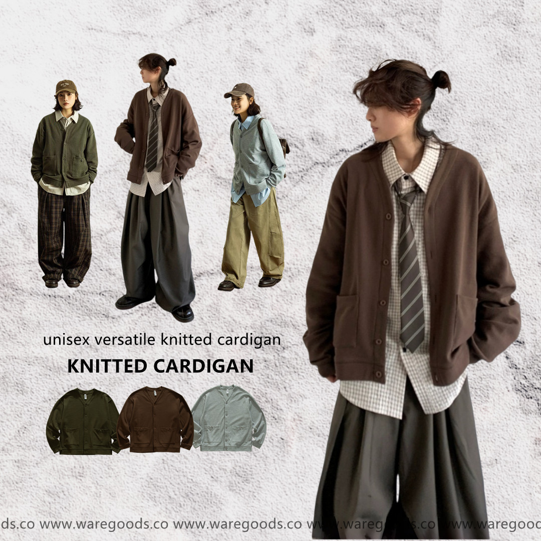 W8006復古V領針織外套