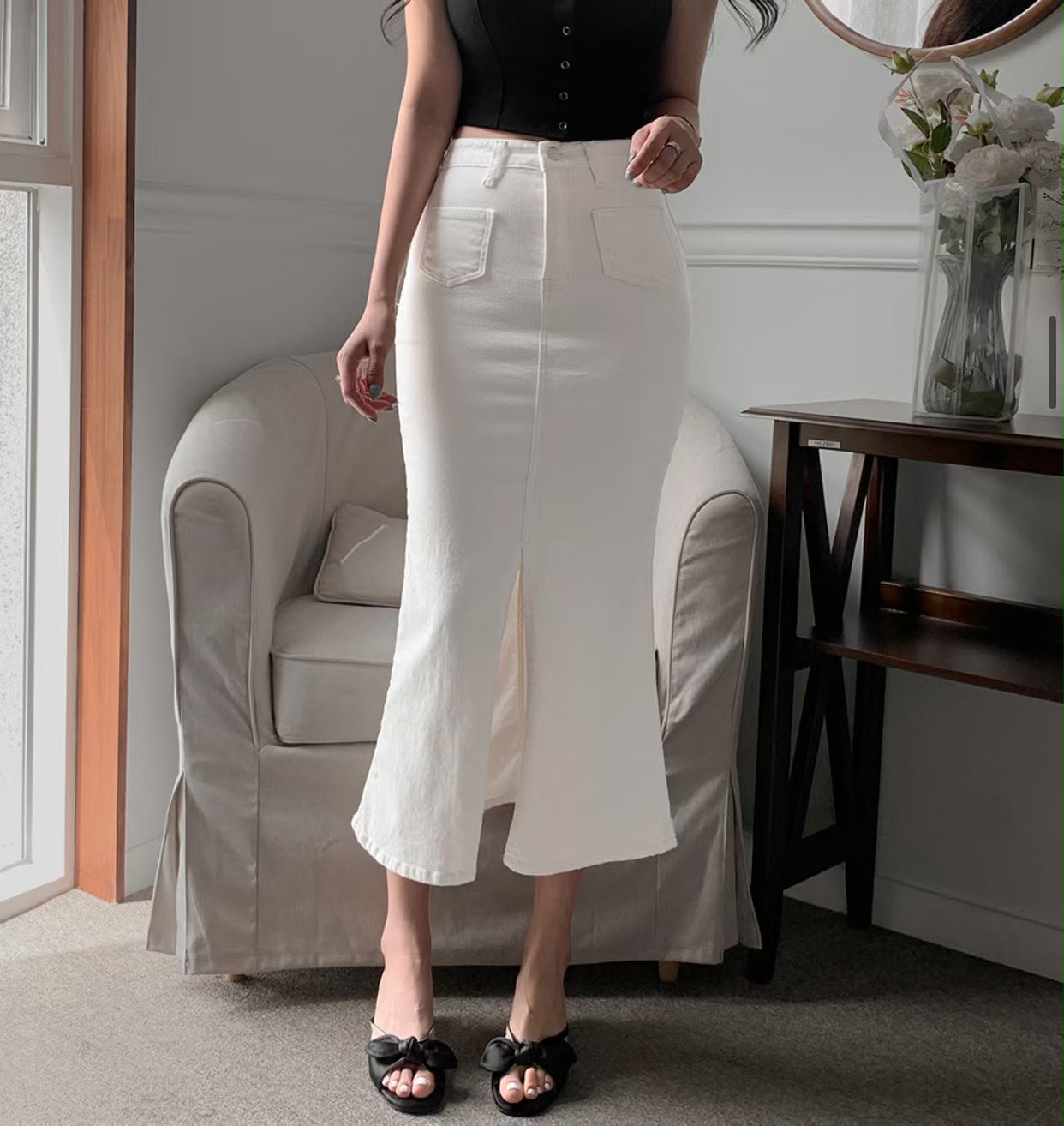 ♥︎復古車線開衩Denim Mermaid Dress
