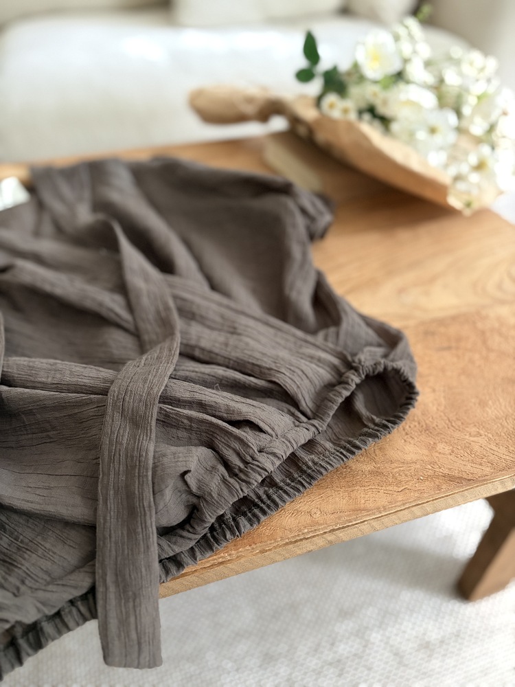 Louise Wrap Blouse with Tie (Brown)