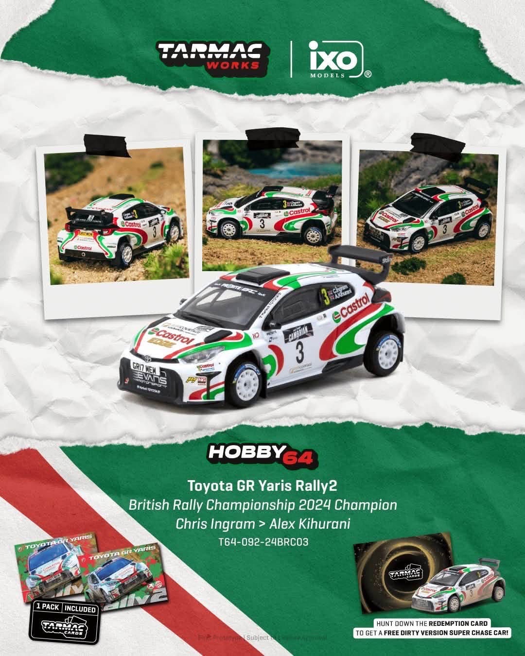 （預訂 Pre Order) Tarmac Works  ( T64-092-24BRC03 ) Toyota GR Yaris Rally2 British Rally Championship 2024 Champion Chris Ingram / Alex Kihurani