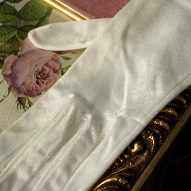 Vintage Satin Textured White Elbow Length Long Evening Gloves (CE069)
