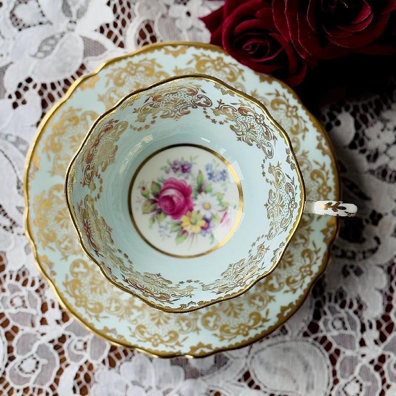 Vintage 1950s Paragon Made in England Bone China Powder Blue Teacup and Saucer Set - Tea Set Duo(MT2134)