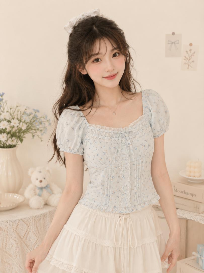 A012030 Korean Sweet Floral Top