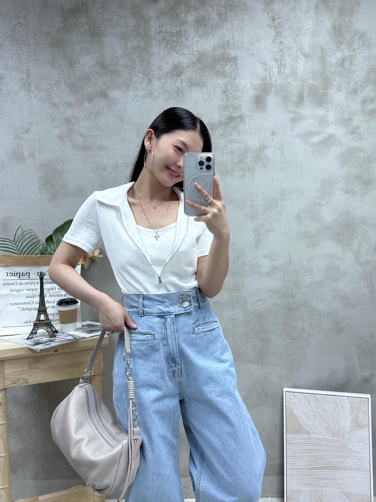 假兩件雙拉鏈Top