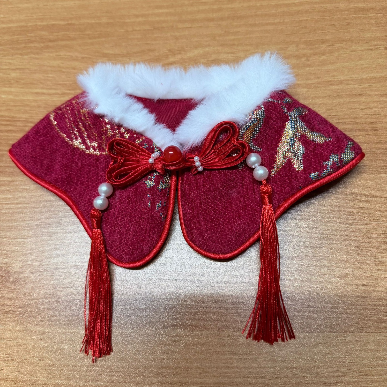 新年寵物唐裝圍脖：喜慶紅色毛領裝飾